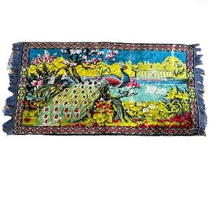Vintage Swan Brand Peacock Velvet Velveteen Tapestry